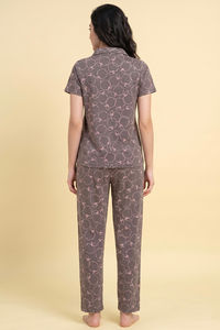 Zivame Apple Print Knit Cotton Pyjama Set - Dark Gull Gray — thumbnail 3